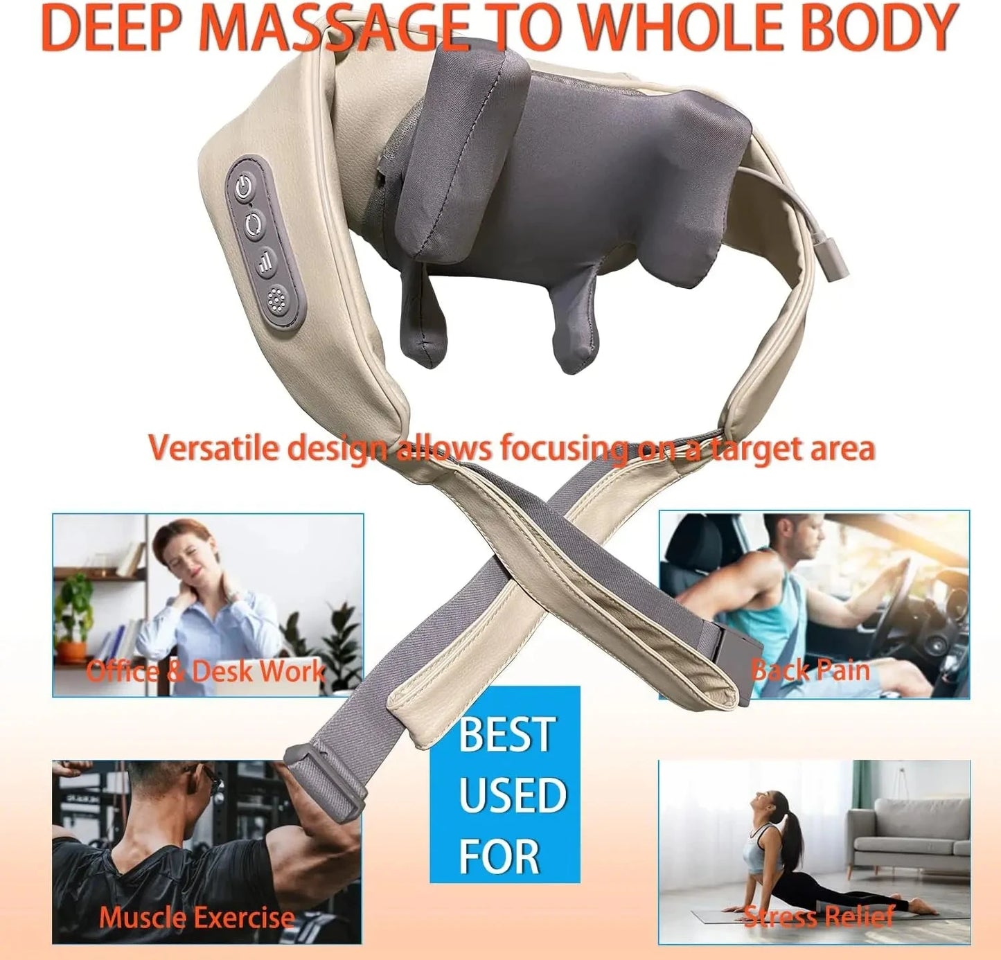 20W Beige Neck And Shoulder Massager Wireless Shoulder And Back Kneading Massage Shawl Trapezius Neck Cervical Masajeador Good Vibrations