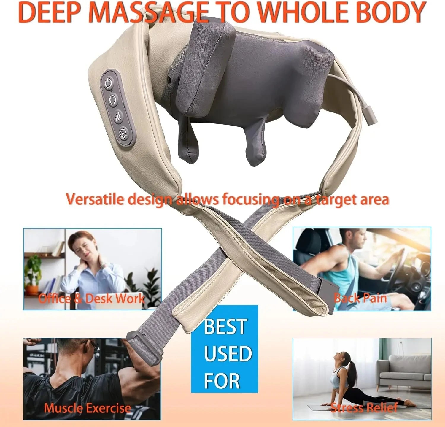 20W Beige Neck And Shoulder Massager Wireless Shoulder And Back Kneading Massage Shawl Trapezius Neck Cervical Masajeador Good Vibrations