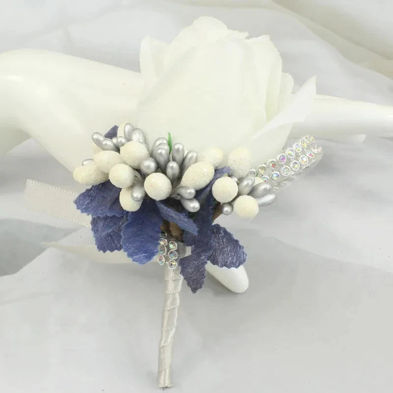 Meldel Wedding Corsages and Boutonnieres Artificial Roses Silk Groom Boutonniere Flower Groomsman Buttonhole Mariage Accessories Good Vibrations