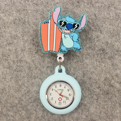 Cute Friends Pig Bear Blue Mouse Style Pocket Watch Retractable And With Clip For Men And Women Good Vibrations
