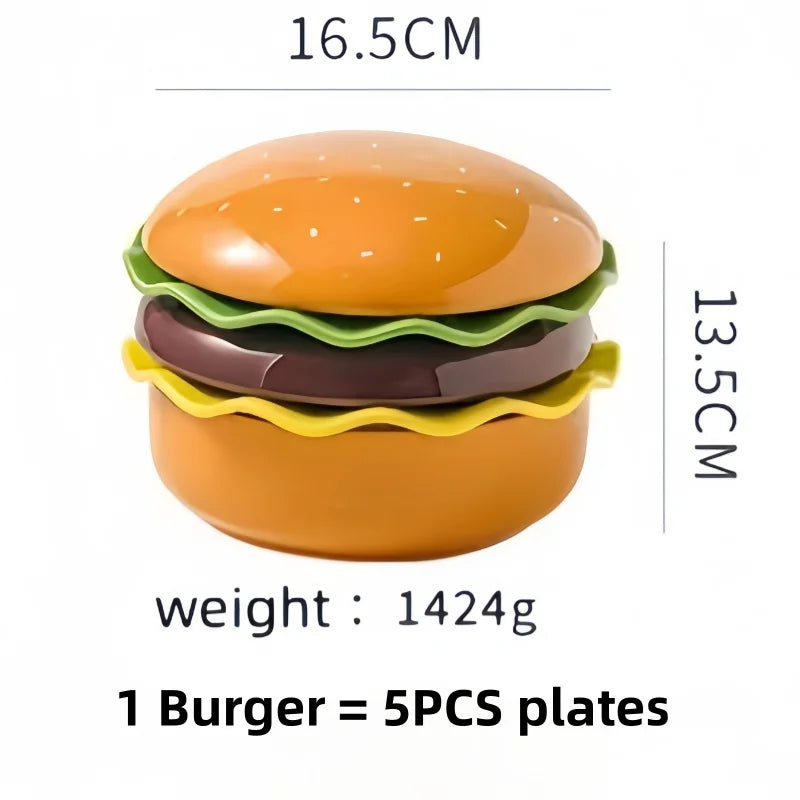 5PCS Ceramics Big Hamburger Bowl Cute Dessert Fruit Salad Plate Stackable Sushi Ramen Bowl Kitchen Accessories Dinnerware Sets Good Vibrations