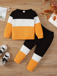 2PCS Kids Boy Clothing Set Fashion Color Block Long Sleeve Top+Pants Spring&Autumn Handsome Sports Outfit for Children 1-6 Years Good Vibrations