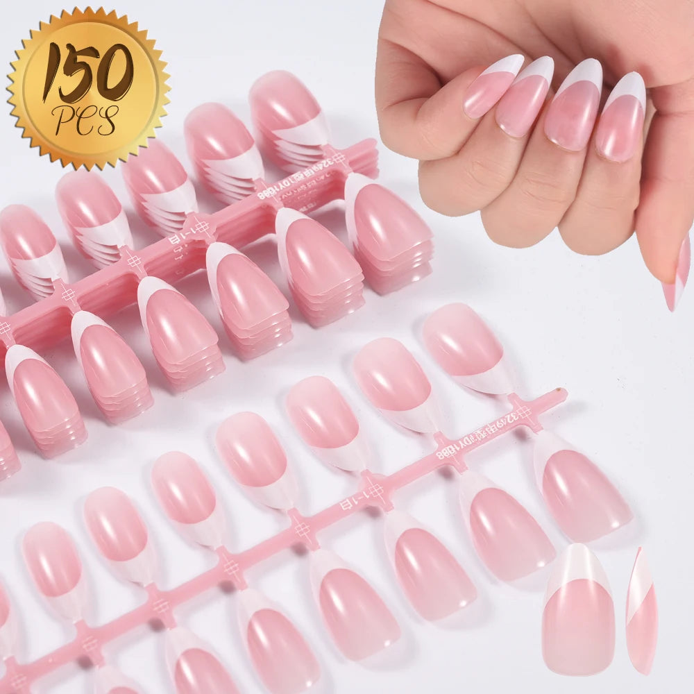 100Pcs Light Pink Press on Nails Short Medium Square Wearable Fake Nails Tips 10 sizes Full Cover False Nails Finger Decoration Good Vibrations