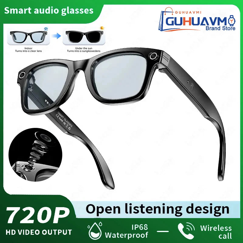 New AI Smart Glasses 800W Pixel Camera Bluetooth HD Call Voice Assistant Stereo Music Player Translate 6K Photochromic Glasses Good Vibrations