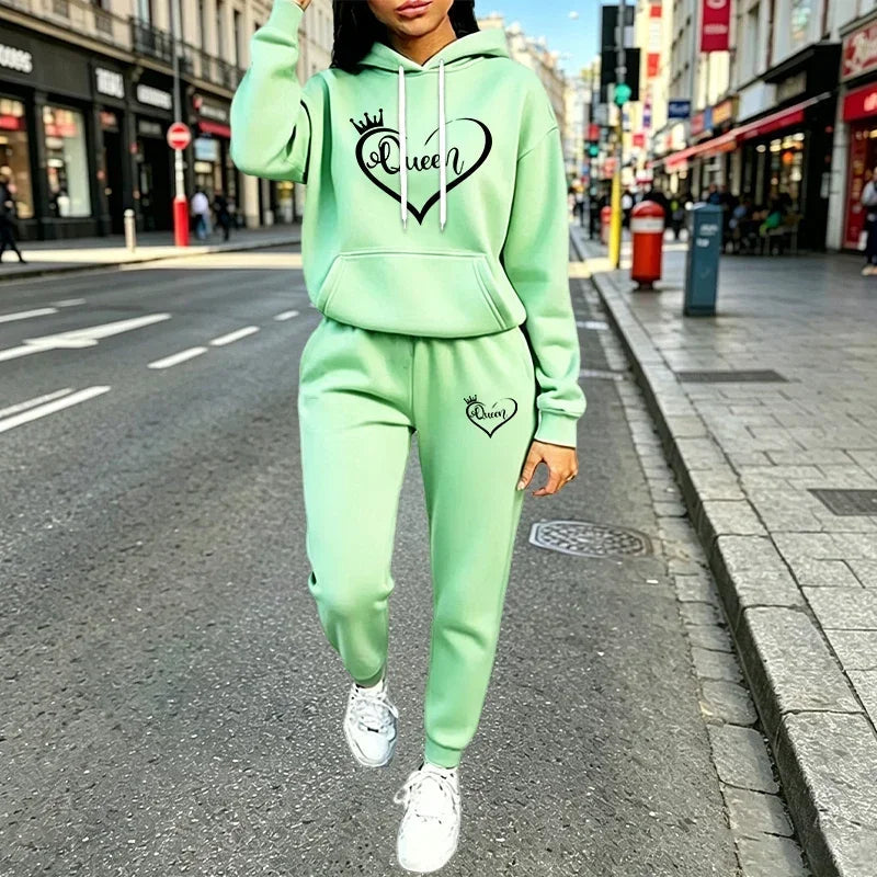Queen Womens Outfits Fashion Casual Hooded Sweatshirt Outdoors Sports Jogging Women Clothing Autumn Winter Street Hoodies Pants Good Vibrations