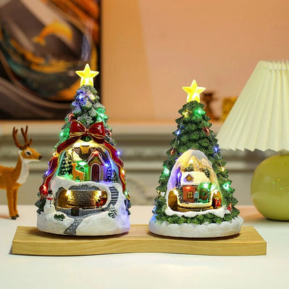 Christmas Tree Glowing House Music Ornament Adults Kids Rotating Train Winter Scene House for Home Table Office Holiday Decor Good Vibrations