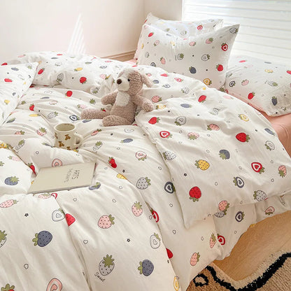 Ins Simple Flower Bed LinenTwin Full Queen King Size Bed Sheets Set  Adults Kids Floral Bed Comforter Sets Bed Duvets Kawaii Good Vibrations