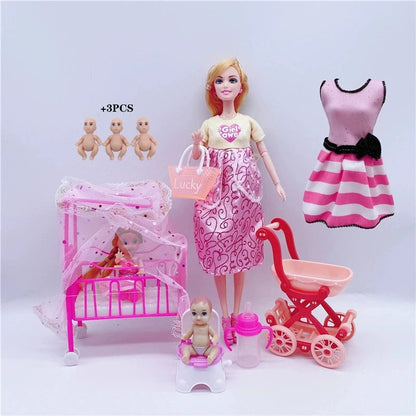 Cute DollHouse Family Doll set Stroller Accessories For 11.5'' Pregnant Dolls with Baby Doll Birthday Christmas Gift Kid Toys Good Vibrations