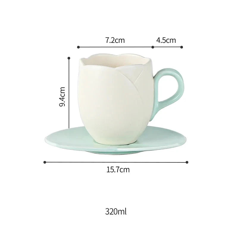 Tulip Luxury Ceramic Coffee Cup Saucer Set with Hand and Dish Milk Tea Cappuccino Tableware 280ml/320ml Birthday Couples Gifts Good Vibrations