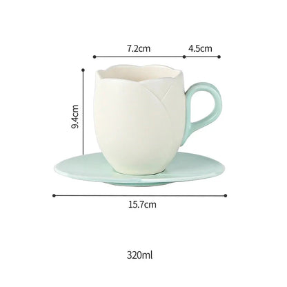 Tulip Luxury Ceramic Coffee Cup Saucer Set with Hand and Dish Milk Tea Cappuccino Tableware 280ml/320ml Birthday Couples Gifts Good Vibrations