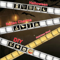 Goth Vintage Black Glaze Skull Raven Ghost Halloween Day's Charm Links Fit 9mm Bracelet Stainless Steel Making DIY Jewelry Good Vibrations