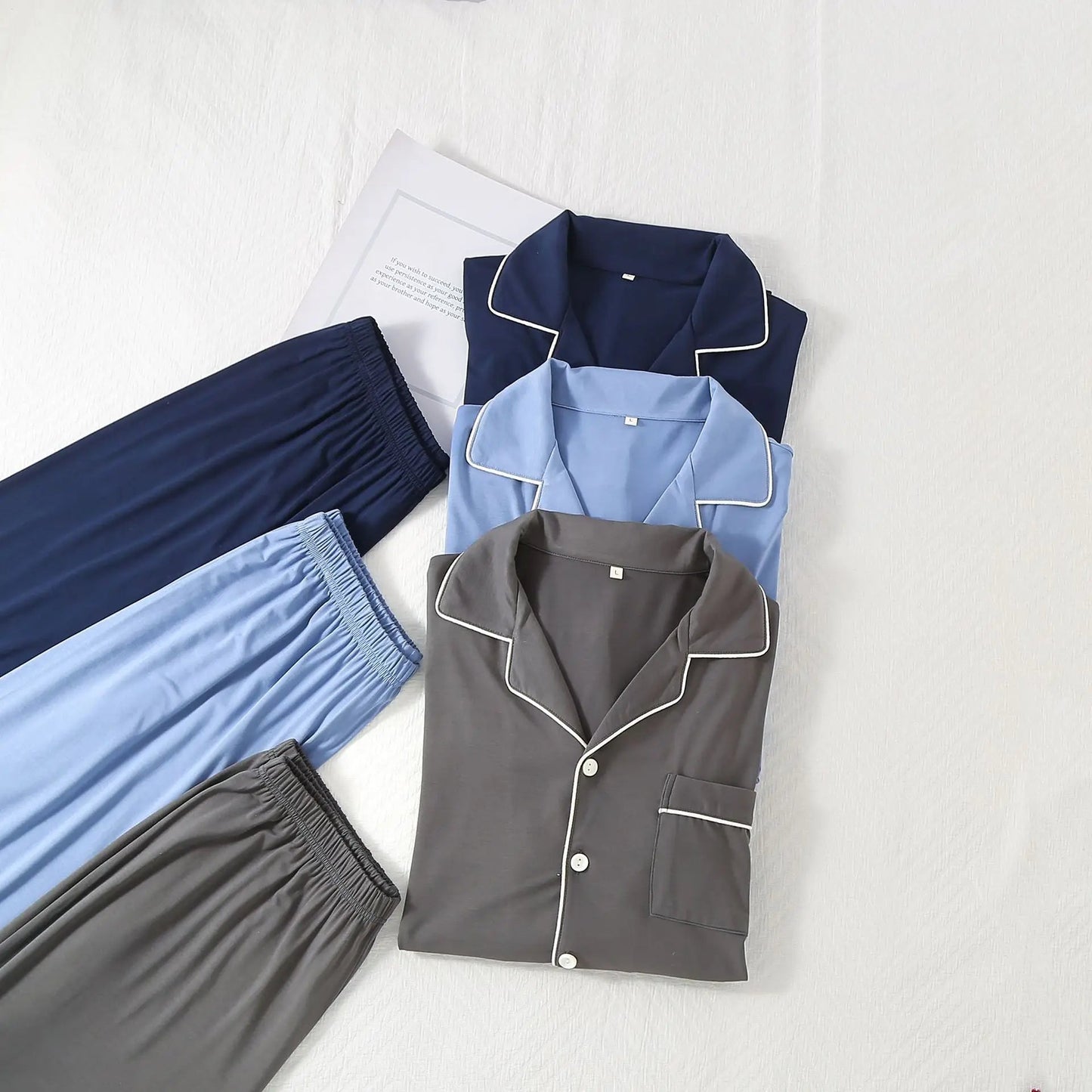 Simple Solid Color Bamboo Men's Pajamas Spring and Summer Short-sleeved Trousers Loose and Wearable Loungewear Suit Good Vibrations