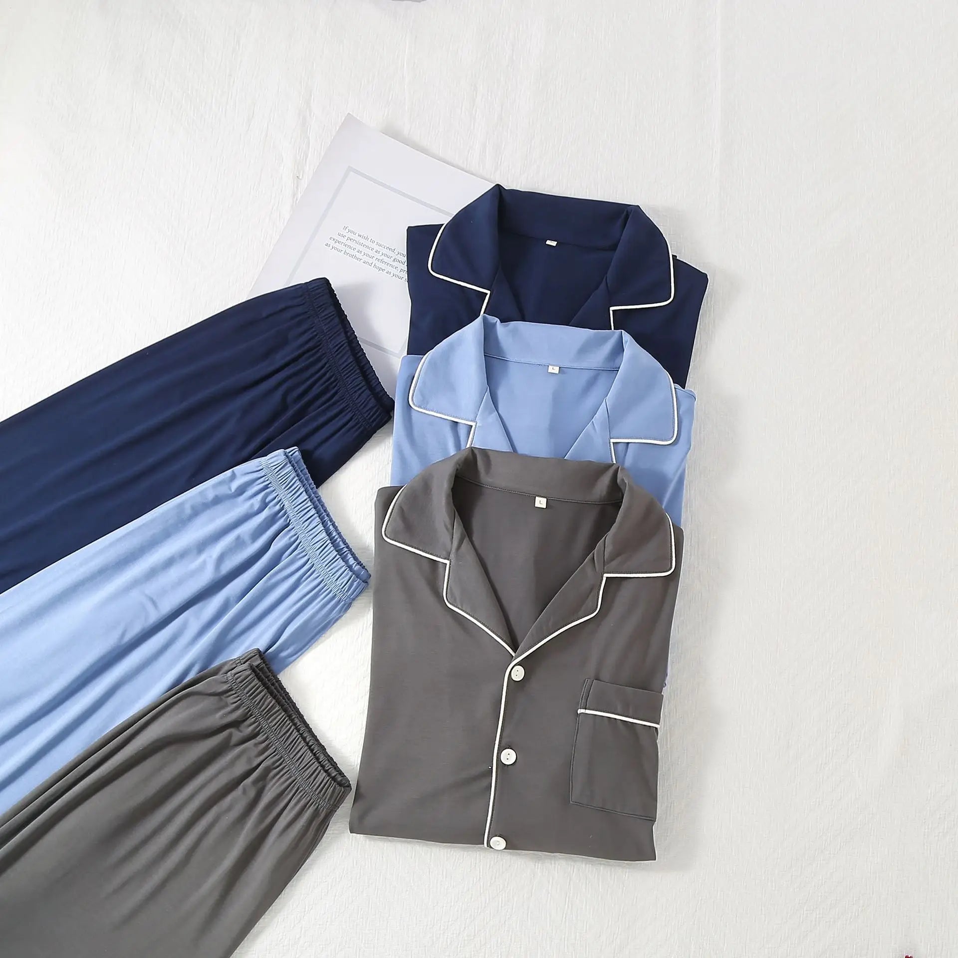 Simple Solid Color Bamboo Men's Pajamas Spring and Summer Short-sleeved Trousers Loose and Wearable Loungewear Suit Good Vibrations