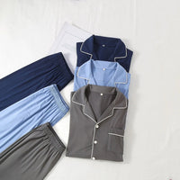 Simple Solid Color Bamboo Men's Pajamas Spring and Summer Short-sleeved Trousers Loose and Wearable Loungewear Suit Good Vibrations