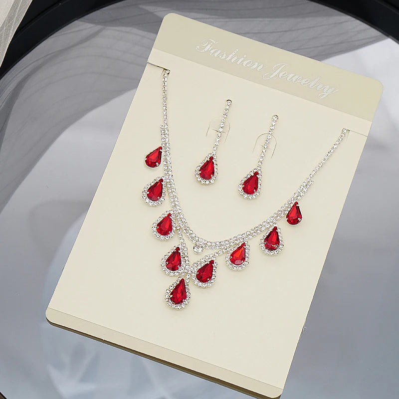Bridal Wedding Jewelry Women Silver-Plated Rhinestone Long Earrings Dress Accessories Bridesmaid Delicate Crystal Necklace Set Good Vibrations Adult Super Store