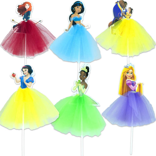 1pcs/lot Tangled Snow White Jasmine Princess Theme Birthday Party Girls Favor Decorate Tiana Beauty Beast Design Cupcake Toppers Good Vibrations