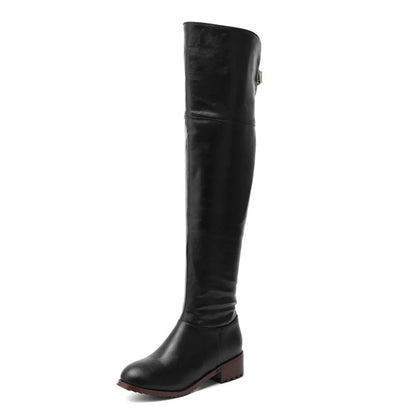 REAVE CAT Women leather boots Over The Knee Boots heels long boots black Lady shoes high quality Good Vibrations