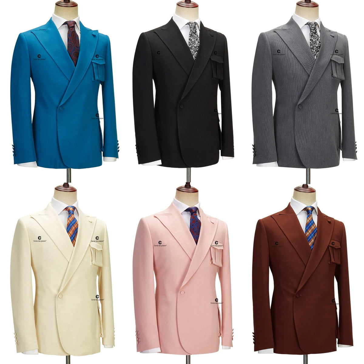 Cenne Des Graoom 2023 New Coat Design Right Side Button Men Suits Jacket and Pants 2 Pcs Set Grey Wedding Dress Groomsman Party Good Vibrations