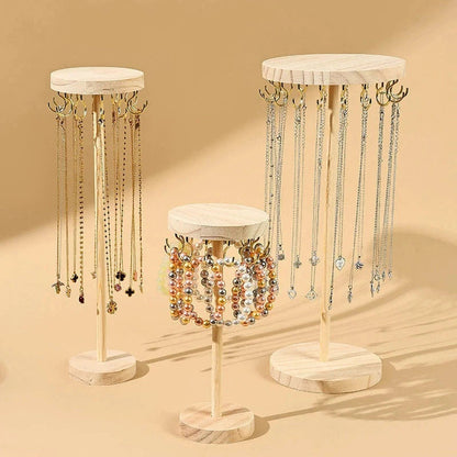 Necklace Holder Organizer Jewelry Tree Stand With 12/18 Metal Hooks Wooden Necklace Display Tower For Home Or Show Selling Use Good Vibrations