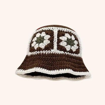 2024 Spring New Crochet Hat Korean Handmade Bucket Hat Women's Weaving Knitted Hat Y2k Fashion Flowers Autumn Winter Ins Beanies Good Vibrations