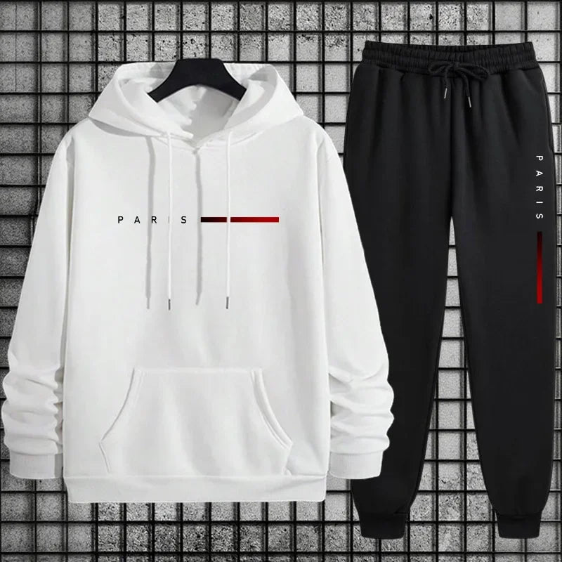 Men Paris Fashion Tracksuit Hoodie and Sweatpants Set with Soft Touch Fabric Autumn Winter Male Home Outdoor Comfort Warm Outfit Good Vibrations