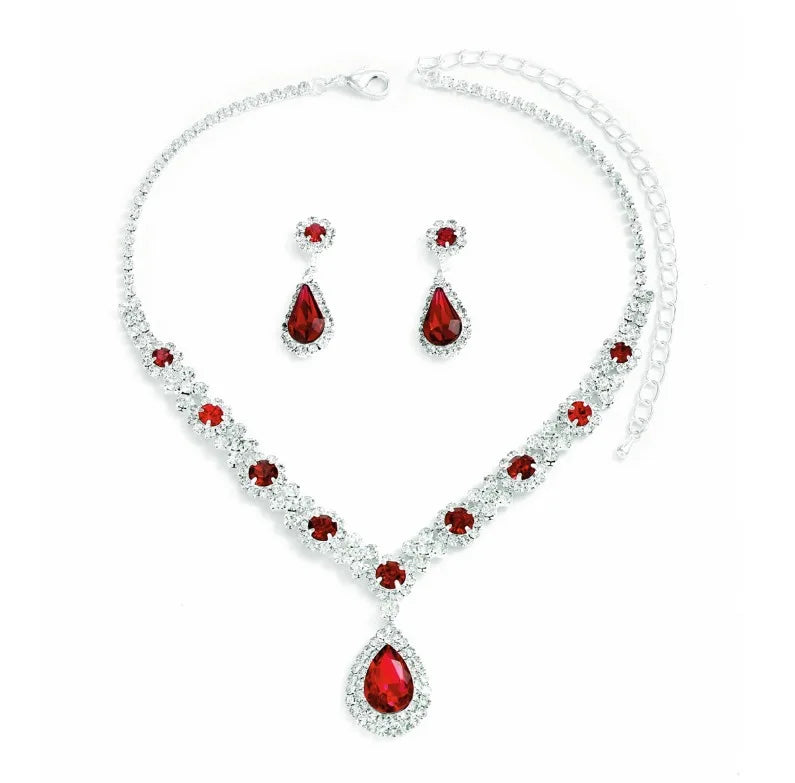 3 pieces of women's crystal droplet necklace with earrings set for wedding evening dress accessories Good Vibrations