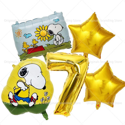Snoopy Birthday Balloons Set boy girl Number Balloon Suit Foil Ballon Cartoon Birthday Party Supplies Decor Baby Shower Gift Good Vibrations