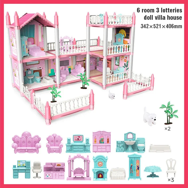 DIY Assemble Villa Model Toy House Cartoon Dools Role-Playing Set Fun Puzzle Doll House Household House Playing Toys Good Vibrations