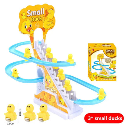 Electric Small Ducks Climbing Toys DIY Ducks Chasing Race Track Game Set with Lights & Music Roller Coaster Toy for Kids Gift Good Vibrations