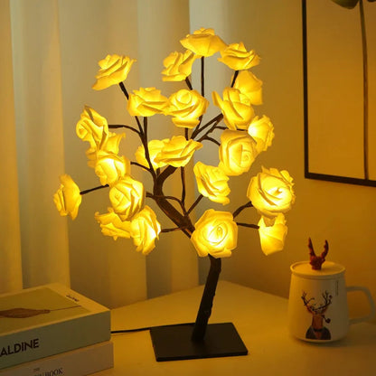 24LED Table Lamp Rose Flower Tree USB Night Lights Christmas Decoration Gift for Kids Room Rose Flower Lighting Home Decoration Good Vibrations