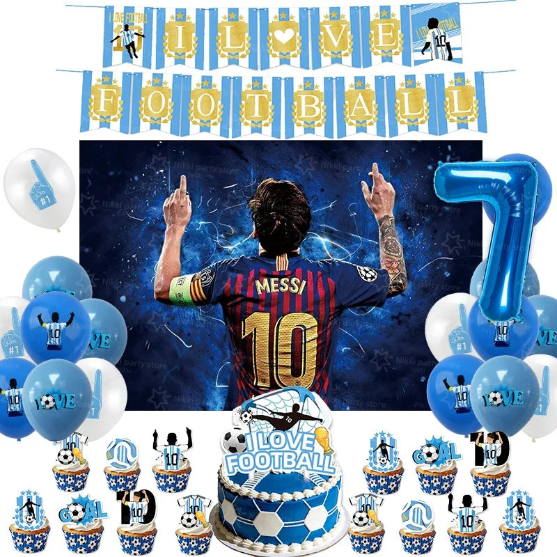 Soccer Party Supplies Superstar Messi Football Birthday Party Decoration Disposable Tableware Tablecloth Plates Cup Backdrop Good Vibrations