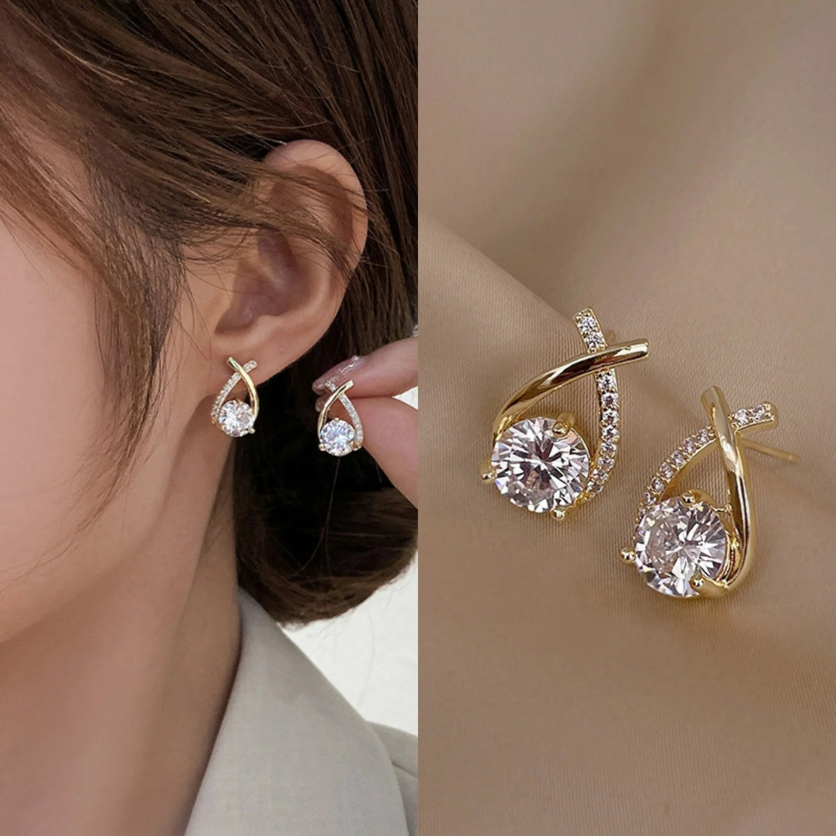 925 Silver Needle Korean Fashion Zircon Geometric Earrings For Women Jewelry 2026 Trending Luxury Crystal Cross Stud Earrings Good Vibrations