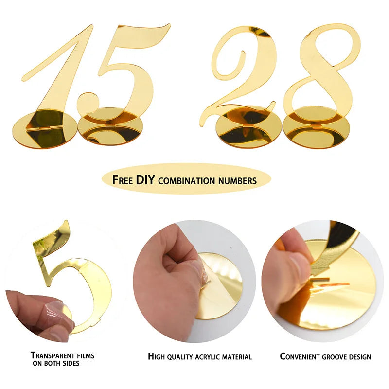 1PC Gold Silver Table Number with Holder Elegant Mirror Table Number Sign Seat Card For Wedding Birthday Party Anniversary Event Good Vibrations