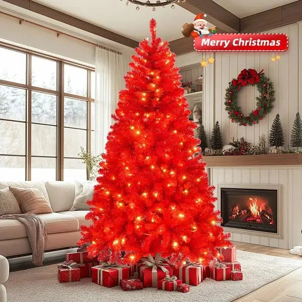 6 FT Pre-Lit Artificial Christmas Tree Hinged Pine Tree 800 Branch Tips 300 Remote Control Lights for Holiday Party Office Good Vibrations