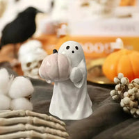 Halloween Ghost Ornament Ghost Holding Pink Pumpkin Bat Resin Ornament Home Living Room Bedroom Office Desktop Decoration Good Vibrations