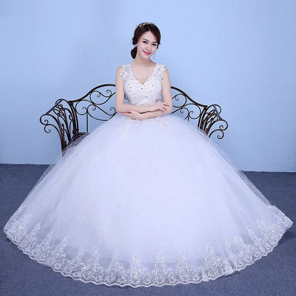 Customized Wedding Dress Bride Simple Lace Up Wedding Dresses Plus Size Princess V-neck Ball Gowns Dresses  Vrstidos De Novia Good Vibrations