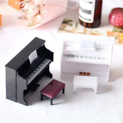 Dollhouse Mini Furniture Living Room Scene Model Miniature Piano and Piano Stool, Play House Home decoration ornaments Good Vibrations