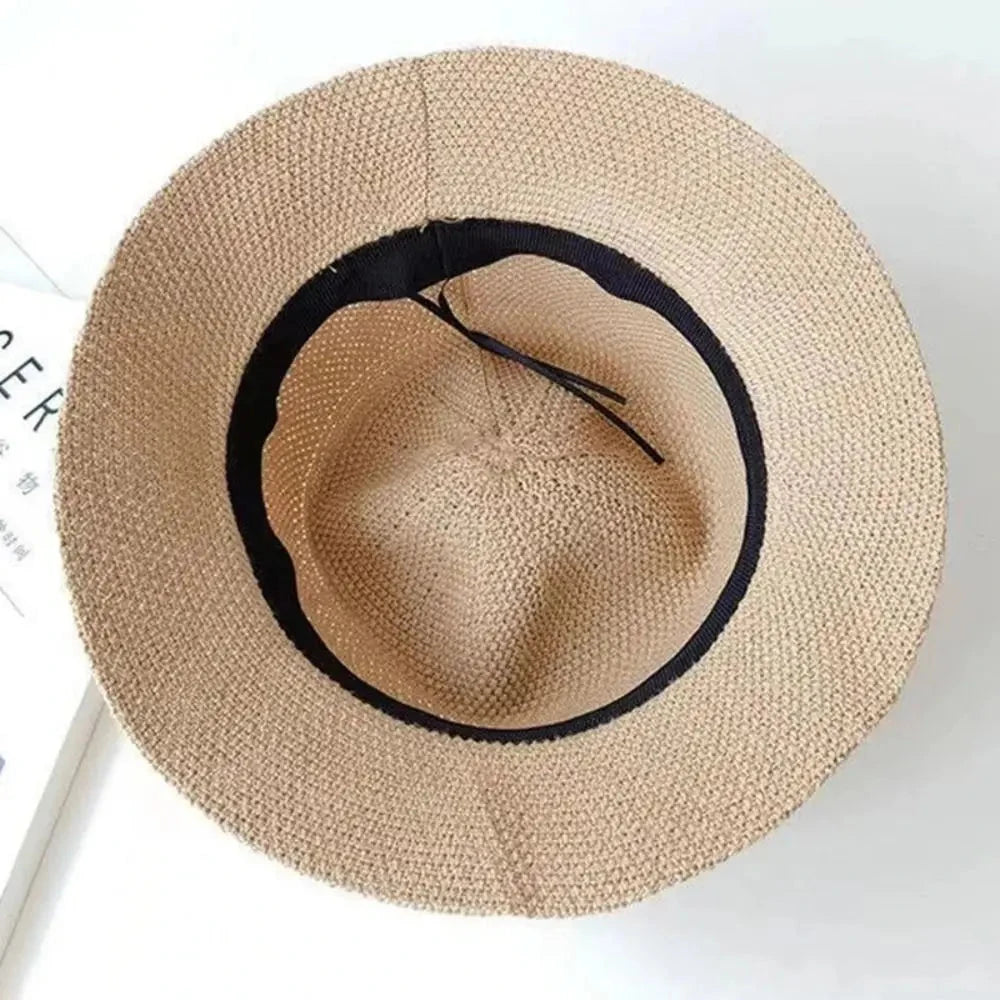 Floppy Wide Brim Sun Hat Summer Sun Protection Casual Caps Leather Buckle Fisherman Hats Women Outdoor Holiday Beach Straw Cap Good Vibrations