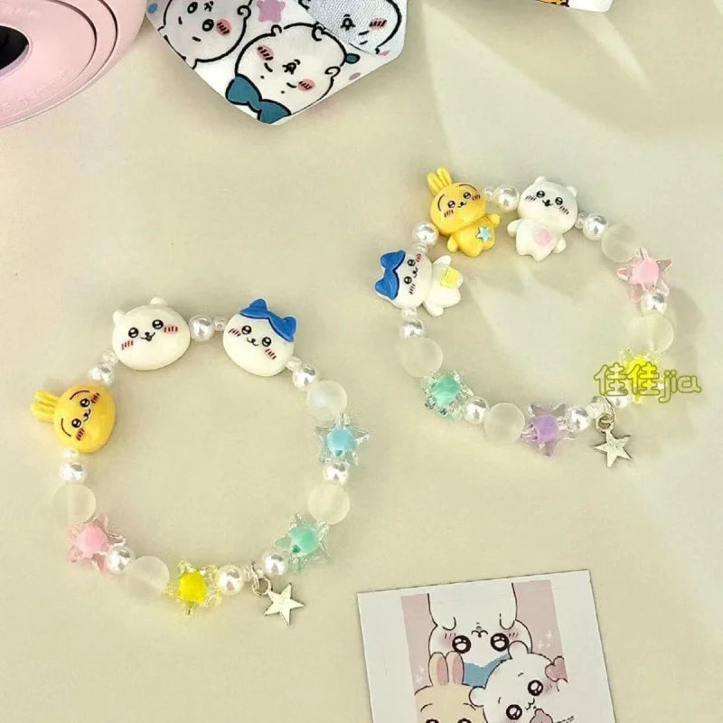 Chiikawas Bracelet Cute Cartoon Figure Resin Bracelets Jewelry Girls Women Friendship Fashion Birthday Gifts Beads Accessories Good Vibrations