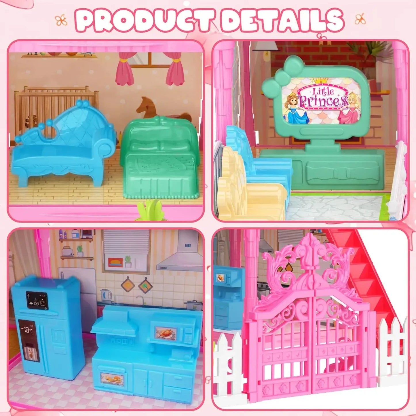 Luminous Doll House Dreamhouse for Girls Princess Playhouse Set with Dolls Furniture Accessories Pretend Play Birthday Gifts Good Vibrations