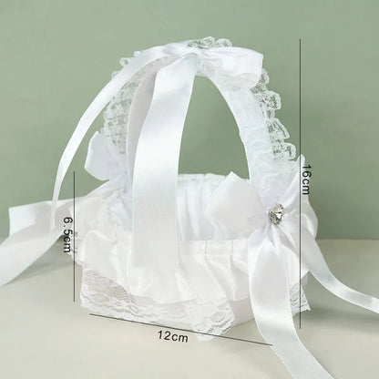 20 cm White Flower Girls Basket Silk Wedding Basket for Flower Bride/Kids Hand Held Wedding Ceremony Party Decorations Good Vibrations