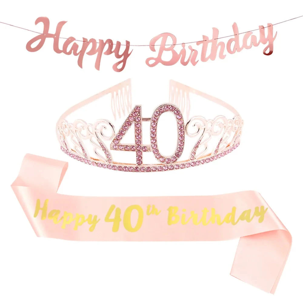 Happy Birthday Banner Pull Flag Rose Gold Crown Strap For 18 Year Old 3 Piece Birthday Party Decorations Good Vibrations