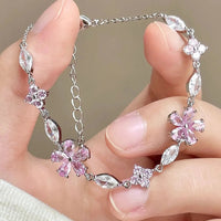 Elegant Crystal Flowers Bracelet For Women Y2K Sweet Girls Moon Cherry Blossom Bow Zircon Bracelets Luxury Designer Jewelry Gift Good Vibrations