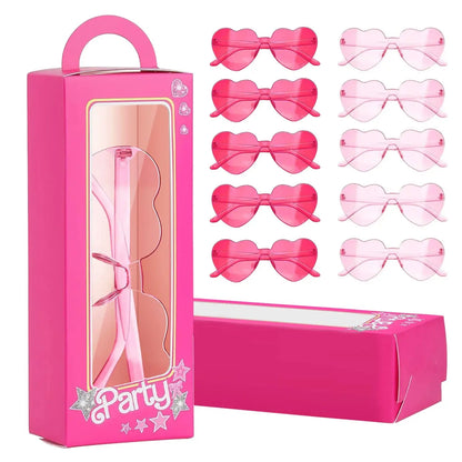 12 Pink Doll Gift Boxes Goodie Bag + 12 Heart Shaped Sunglass Pink Princess Girls Boxes for Birthday Bachelorette Party Favor Good Vibrations