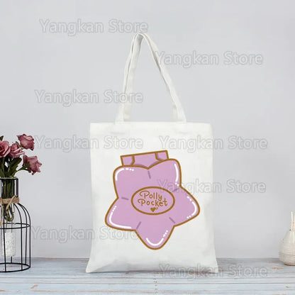Polly Pocket Print Reusable Shopping Bag Bolsas De Tela Grocery Shopper Shopping Jute Bag Cotton Bag Jute Sacola Reciclaje Good Vibrations