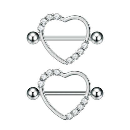 2pcs Both Sides Screwed Shield Barbell Nipple Rings 16mm Length Nipple Piercings Nonbril U-Shaped Dangled Heart Nipple Jewelry Good Vibrations