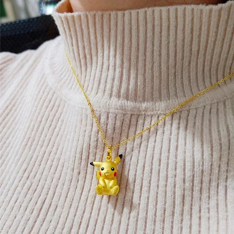 Pikachu Necklace Golden Anime Chain Fashion Cute Men Women Pendant Decoration Aesthetic Kawaii Boys Girls Kids Cute Jewelry Gift Good Vibrations