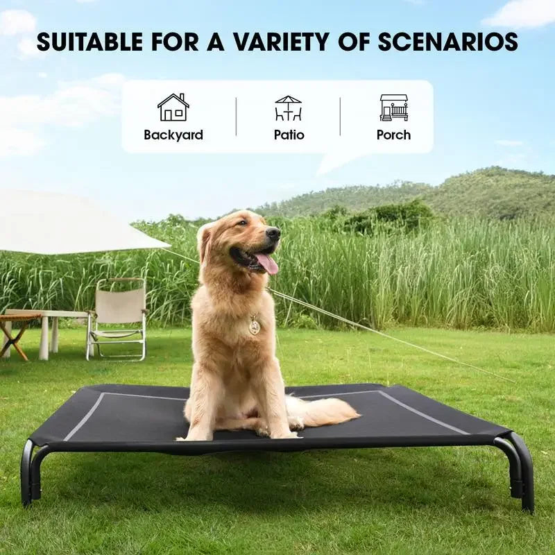 Elevated Dog Bed for Large Dogs Cooling Pet Cot Breathable Mesh Durable Frame Easy Clean Raised Pet Bed Indoor Outdoor Home Good Vibrations