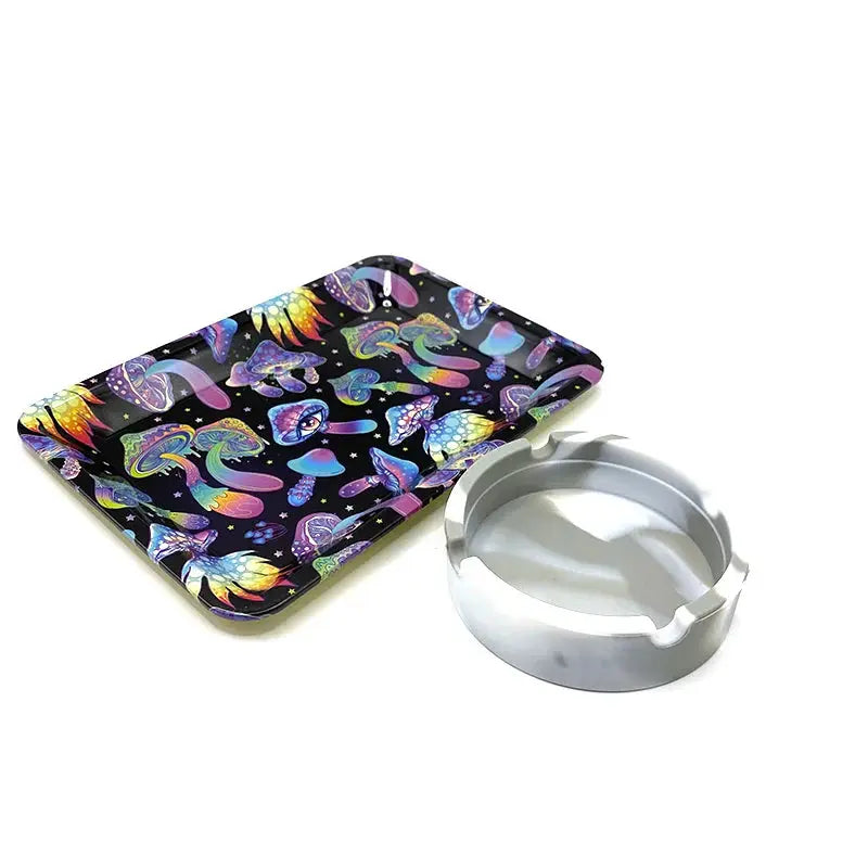 Silicone and metal cigarette holder ashtray with colorful rolling tray, 180x125mm, smoking accessories.