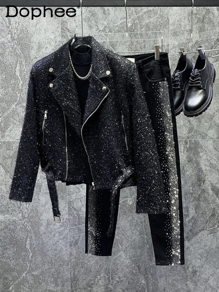 Autumn Winter High-End Bright Silk Design Short Suit Collar Jackets Loose Coat Men Handsome Fashion Trendy Male Solid Color Tops Good Vibrations